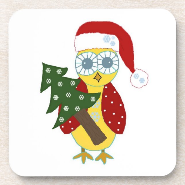 Dessous-de-verre Christmas Owl with a Christmas Tree (Devant)