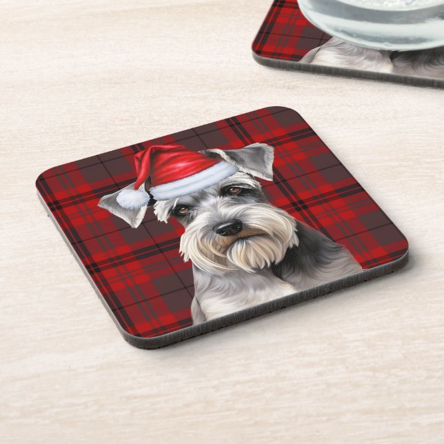 Dessous-de-verre Christmas Schnauzer Dog Red Plaid Holiday (Côté gauche)