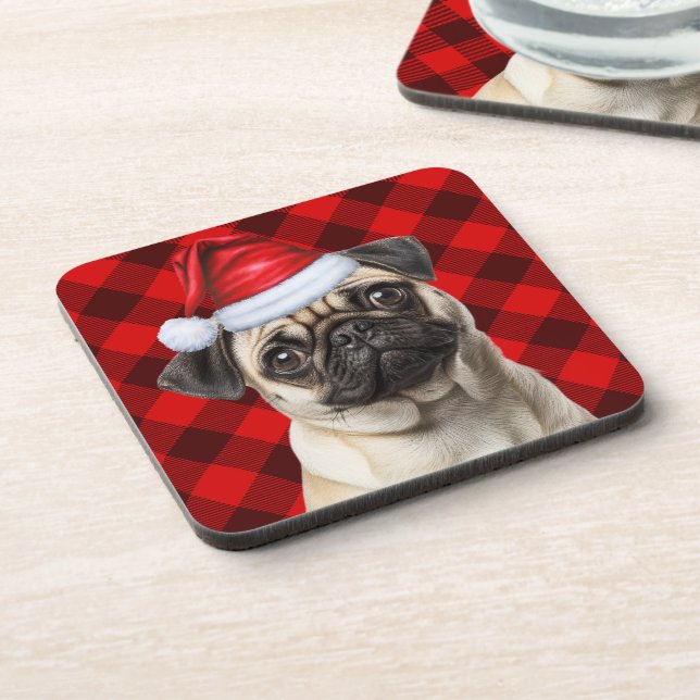 Dessous-de-verre Christmas Themed Pug Dog Holiday Buffalo Plaid (Côté gauche)