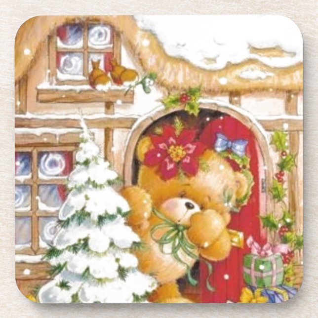 Dessous-de-verre Christmas Winter Teddy Bear (Devant)