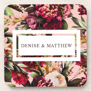 Dessous-de-verre Chrysanthème romantique sur rose filandreux