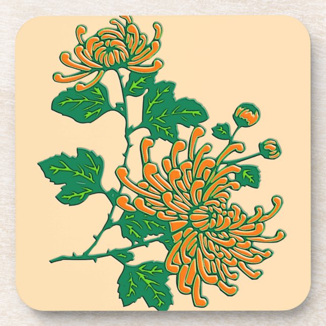 Dessous-de-verre Chrysanthèmes d'araignée chinois - orange clair (Devant)