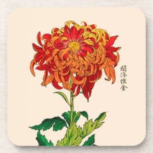 Dessous-de-verre Chrysanthemum japonais vintage. Rouille et orange