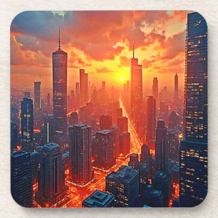 Dessous-de-verre Ciel Doré : Art du Coucher de Soleil de la Ville R
