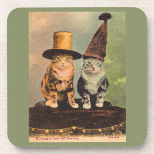 Dessous-de-verre circa 1900 chats en RPPC casquette