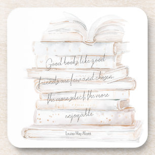 Dessous-de-verre Citation d'amitié et de livres à l'aquarelle blanc
