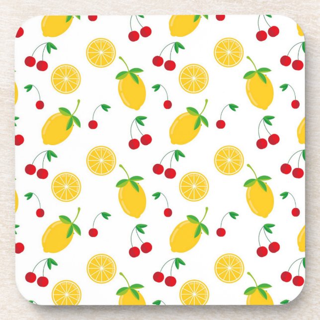 Dessous-de-verre Citron et Cerises d'Été Vibrants (Devant)