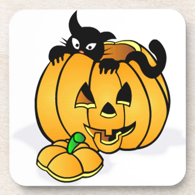 Dessous-de-verre Citrouille d'Halloween avec chat noir (Devant)