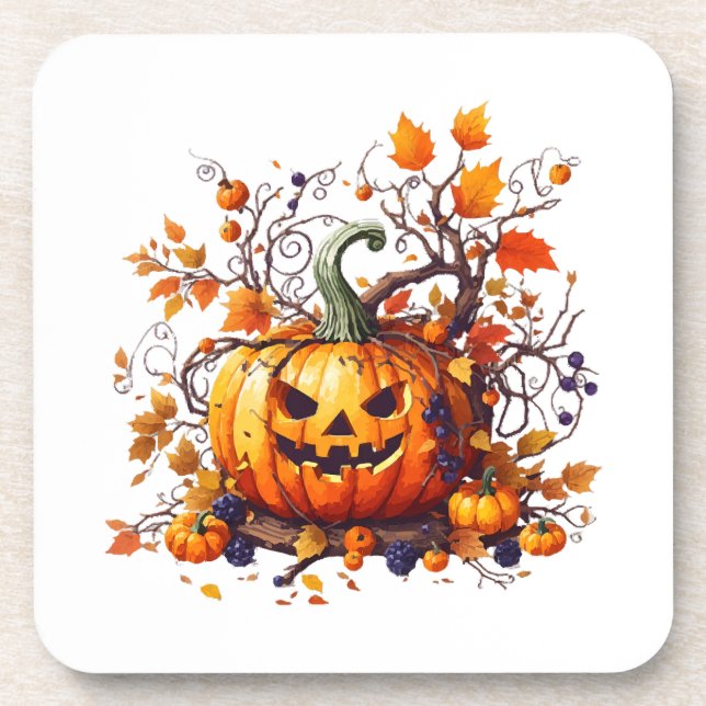 Dessous-de-verre citrouille drôle d'automne Halloween (Devant)