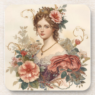 Dessous-de-verre Classique, Belle Noble Femme avec Ornement Rose