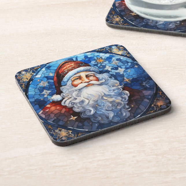 Dessous-de-verre Classique Santa Claus Bleu Vitrail (Côté gauche)