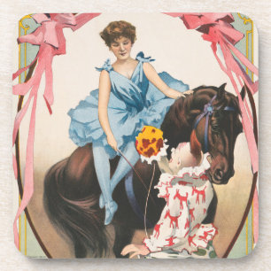 Dessous-de-verre Clown Distribuant Des Fleurs À Une Femme À Cheval