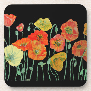 Dessous-de-verre Coaster en plastique Fleur de Pavots Orange et Noi