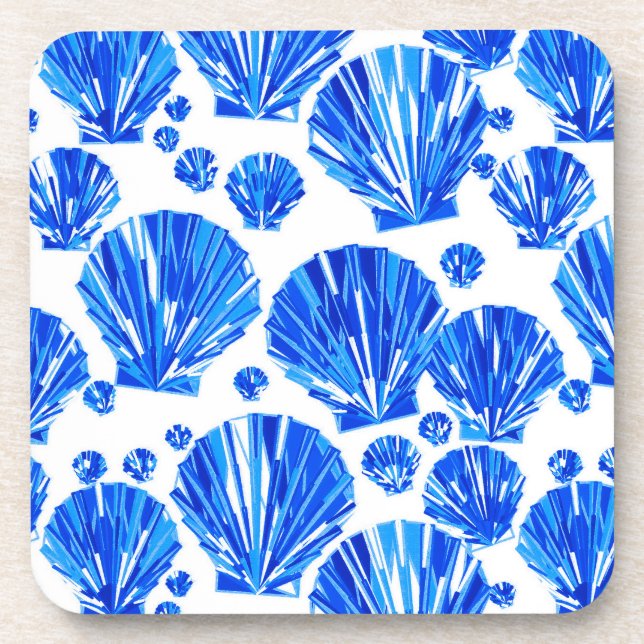 Dessous-de-verre Cobalt Bleu et Blanc Coques de mer Beverage Coaste (Devant)