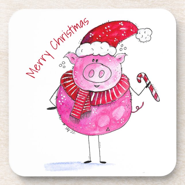 Dessous-de-verre Cochon de Noël lunatique (Devant)