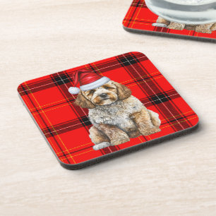 Dessous-de-verre Cockapoo à thème hivernal Père Noël Chien rouge Va
