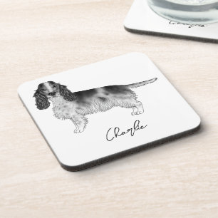 Dessous-de-verre Cocker Spaniel en noir et blanc & texte personnali