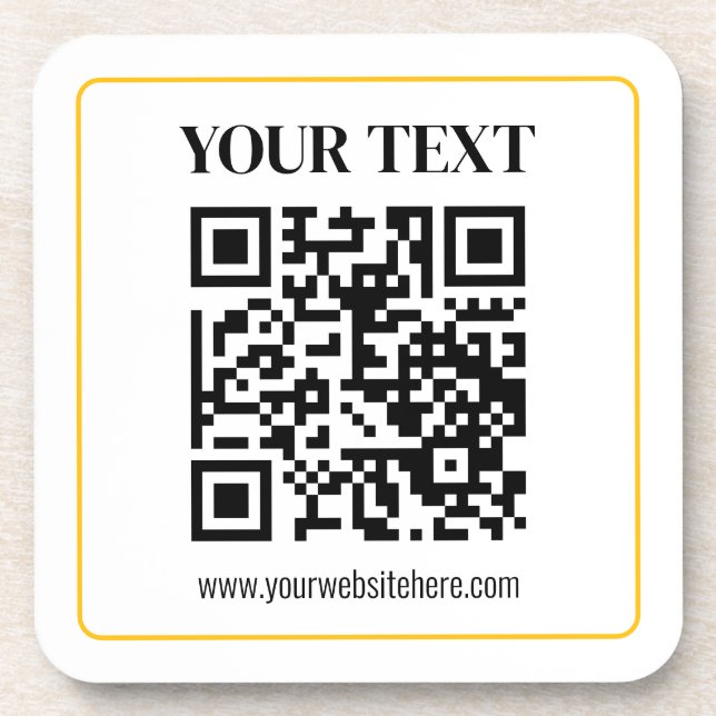 Dessous-de-verre Code QR éditable & Texte avec bordure jaune doré (Devant)