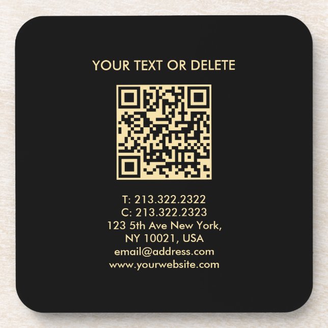 Dessous-de-verre Code QR Modèle moderne et élégant noir et or (Devant)