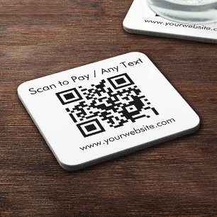 Dessous-de-verre Code QR personnalisé / Texte Blanc Carré Cork Back