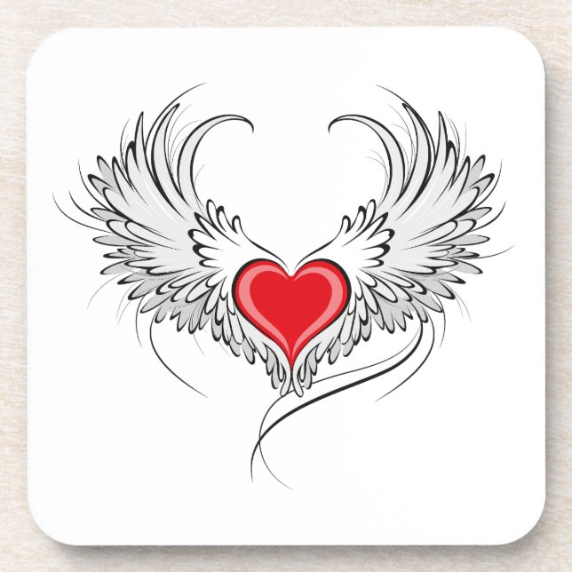 Dessous-de-verre Cœur d'ange rouge avec des ailes (Devant)