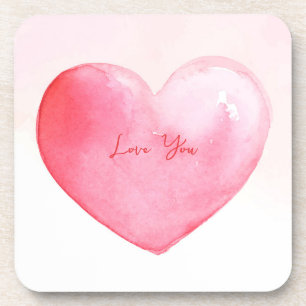 Dessous-de-verre Coeur d'aquarelle rose mou