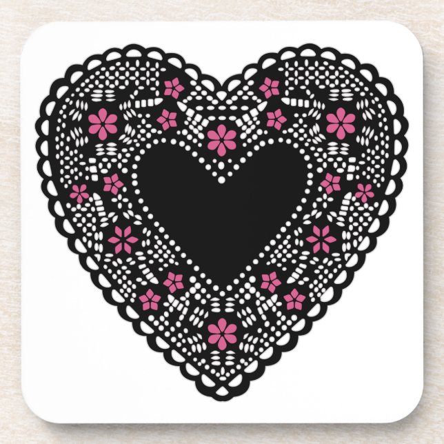 Dessous-de-verre Coeur de dentelle noire (Devant)