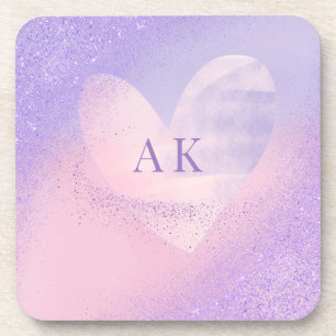 Dessous-de-verre Cœur dégradé violet rose Monogramme 