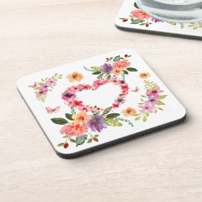 Dessous-de-verre Cœur floral et fleurs (Côté gauche)