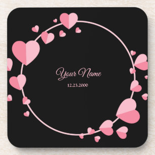 Dessous-de-verre Cœur rose élégant de la fête de mariage géométriqu