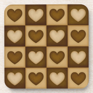 Dessous-de-verre Cœurs à carreaux marron caramel