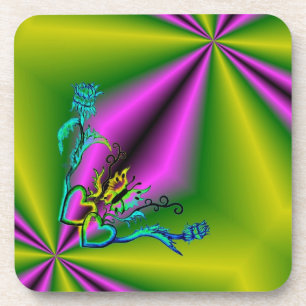 Dessous-de-verre Coeurs avec fleurs et papillon en style tatouage