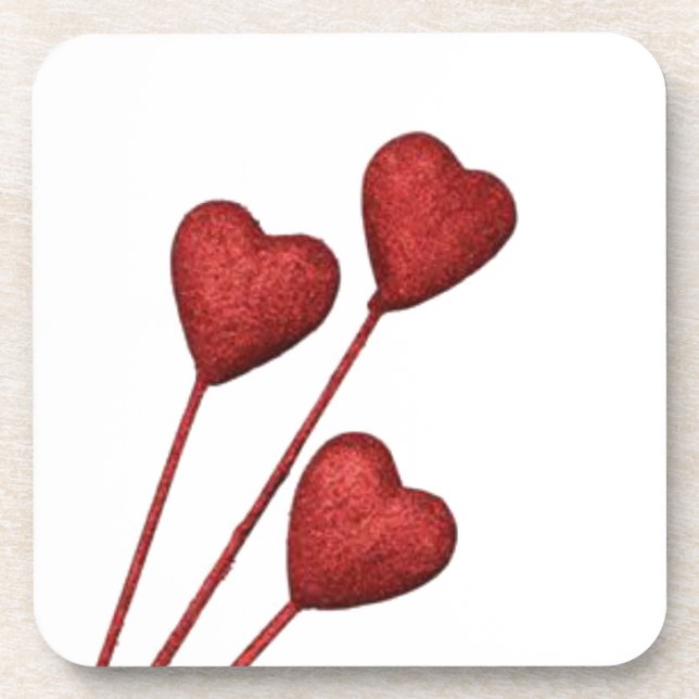 Dessous-de-verre Coeurs d'amour rouge sur bâtons (Devant)