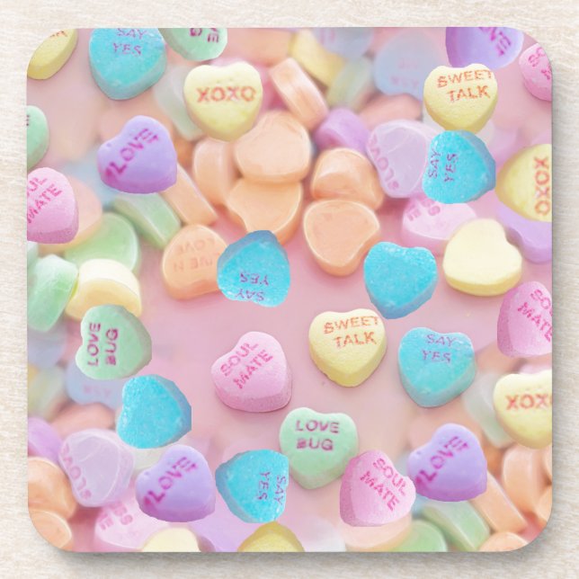 Dessous-de-verre coeurs de bonbons valentines (Devant)