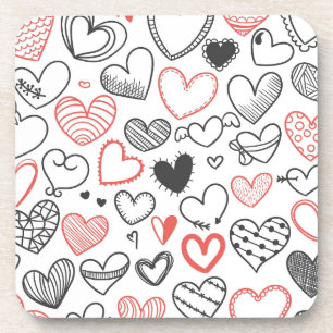 Dessous-de-verre Coeurs de doodle Valentine rouge et noir hipster
