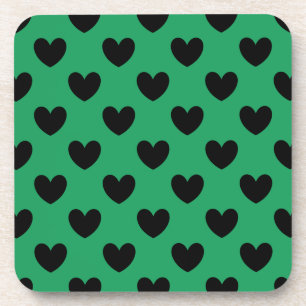 Dessous-de-verre Coeurs de polka noir sur Kelly green
