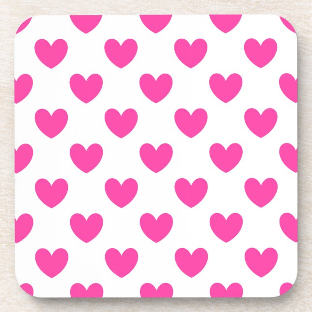 Dessous-de-verre Coeurs de polka rose Fuchsia sur blanc (Devant)