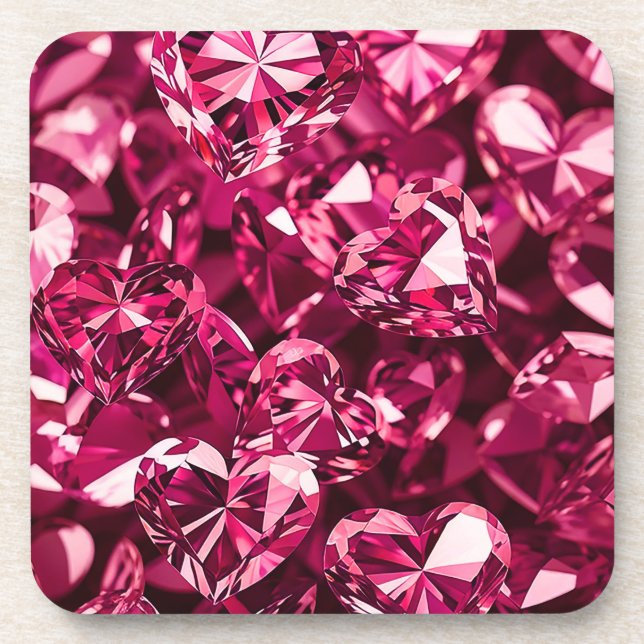 Dessous-de-verre Coeurs diamant en cristal rose (Devant)