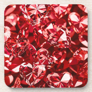 Dessous-de-verre Coeurs Diamants en Cristal Rouge