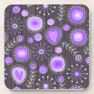 Dessous-de-verre Coeurs gris violet blanc et fleurs florales