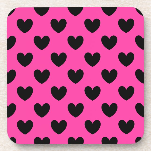 Dessous-de-verre Coeurs polka noirs sur rose fuchsia (Devant)