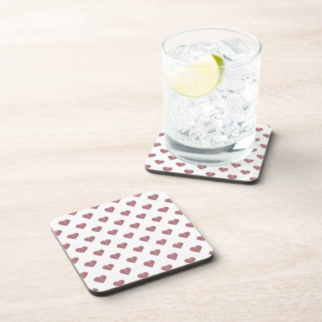 Dessous-de-verre Cœurs Rose Doré Pailletés Fond Blanc (Côté Droit)
