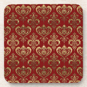 Dessous-de-verre Cœurs rouges et or élégants damassés Saint Valenti