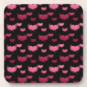 Dessous-de-verre Cœurs volants roses sur fond noir