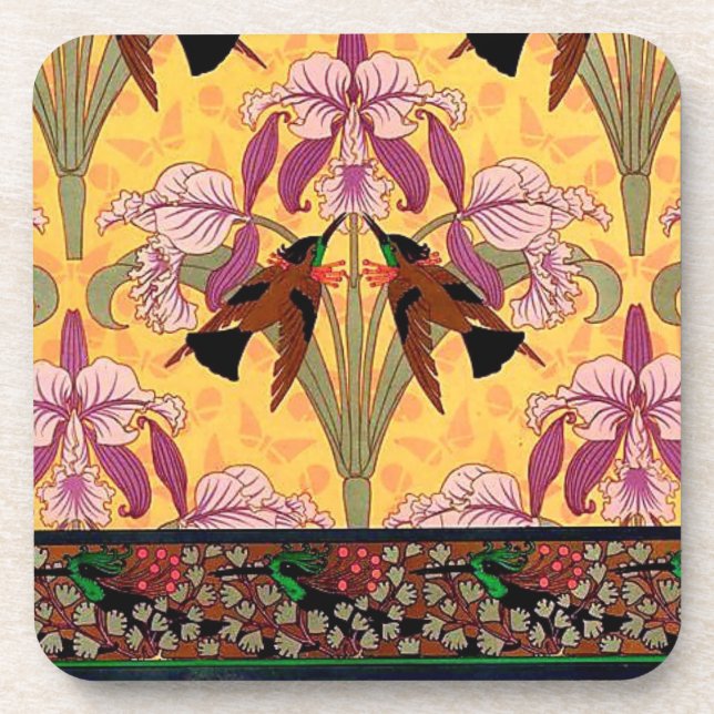 Dessous-de-verre Colibri Art nouveau et tuile verneuil fleurie (Devant)