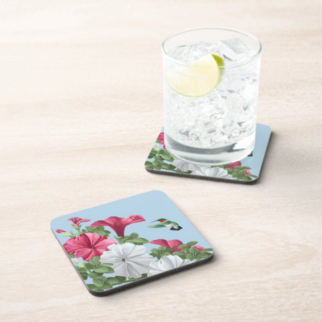 Dessous-de-verre Colibri et fleurs de Petunia (Côté Droit)