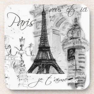 Dessous-de-verre Collage noir et blanc de la Tour Eiffel