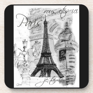 Dessous-de-verre Collage noir et blanc de la Tour Eiffel