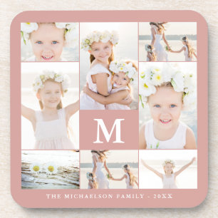 Dessous-de-verre Collage photo classique avec monogramme et nom