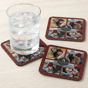 Dessous-de-verre Collage photo de famille bûcheron à carreaux rouge